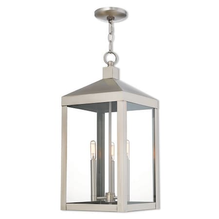 Livex Lighting Nyack 3 Light Brushed Nickel Outdoor Pendant Lantern 20587-91